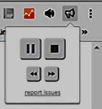 screenshot van Read Aloud extensie met vier knoppen